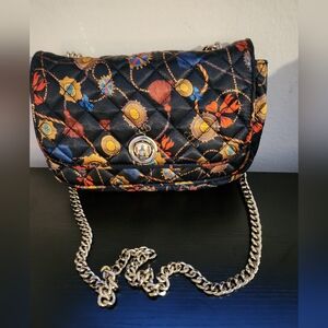 Zara. Black Quilted Chain Bag with Colorful Pattern